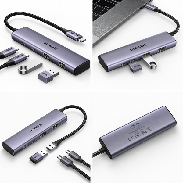USB-C хаб UGREEN CM473 4-в-1 з 2&times;USB 3.0 та 2&times;USB-C 5Gbps 012 фото