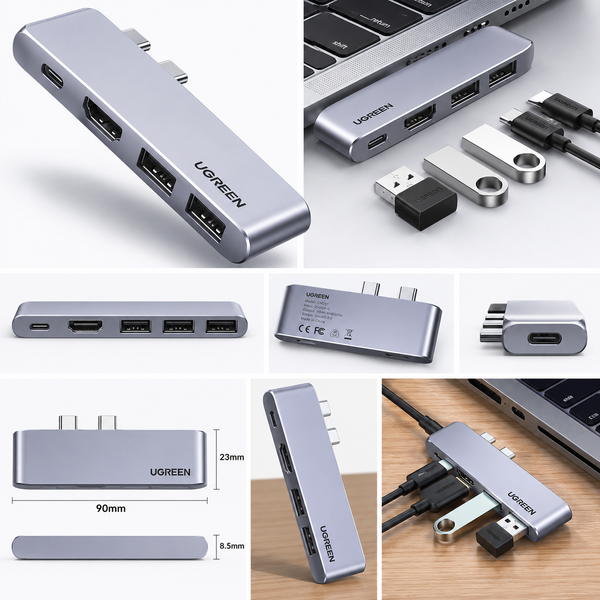USB-C хаб UGREEN CM251 5-в-2 з HDMI 4K та 3&times;USB 3.0 Space Gray 013 фото