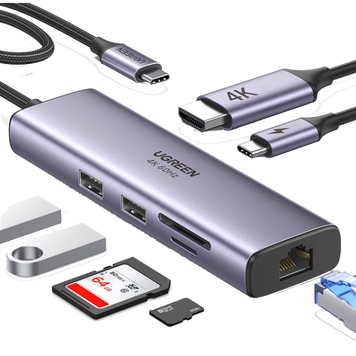 USB-C хаб Ugreen CM512 7-в-1 з HDMI 4K, RJ45, SD/TF та PD 100W 014 фото